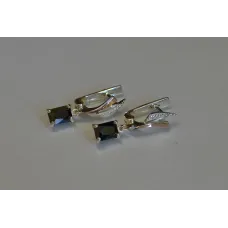 Серьги серебряные Sil с золотыми накладками и фианитами 100s-6 Черный (Sil-1006)