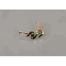 Серебряные серьги Sil с золотыми вставками 142s-1 Зеленый (Sil-1128)