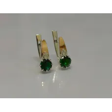 Серебряные серьги Sil с золотыми вставками 124s-5 Зеленый (Sil-778)