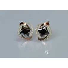 Серебряные серьги Sil с золотыми накладками 130s-7 Черный (Sil-738) Серебряные серьги Sil с золотыми накладками 130s-7 Черный (Sil-738)