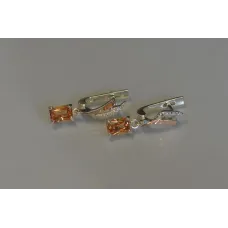 Серьги серебряные Sil с золотыми накладками и фианитами 100s-11 Шампань (Sil-1011)