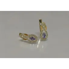 Серебряные серьги Sil с золотыми вставками лаванда 125s-7 Синий (Sil-791)