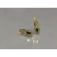 Серебряные серьги Sil с золотыми вставками 125s-8 Олива (Sil-792)