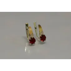 Серебряные серьги Sil с золотыми вставками 124s-11 Красный (Sil-784)