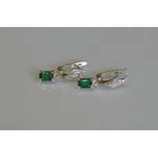 Серьги серебряные Sil с золотыми накладками и фианитами 100s-12 Зеленый (Sil-1012)