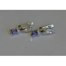 Серьги серебряные Sil с золотыми накладками и фианитами 100s-8 Лаванда (Sil-1008)