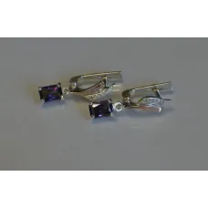 Серьги серебряные Sil с золотыми накладками и фианитами 100-7 Аметист (Sil-994)