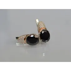 Серебряные серьги с золотыми накладками 122s-12 Черный (Sil-758) Серебряные серьги с золотыми накладками 122s-12 Черный (Sil-758)