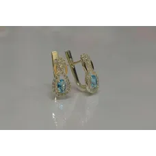 Серебряные серьги Sil с золотыми вставками 125s-4 Голубой (Sil-788)