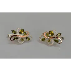 Серебряные серьги Sil с золотыми вставками 151s-6 Олива (Sil-1080)