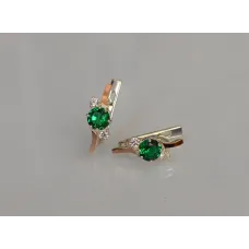 Серебряные серьги Sil с золотыми вставками 134s-1 Зеленый (Sil-1188)