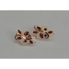 Серебряные серьги Sil с золотыми вставками 151s-10 Гранат (Sil-1084)