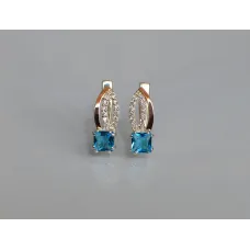 Серебряные серьги Sil с золотыми вставками 136s-5 Аквамарин (Sil-1239)