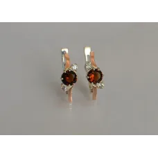 Серебряные серьги Sil с золотыми вставками 134s-14 Гранат (Sil-1201)
