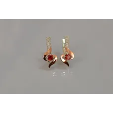 Серебряные серьги Sil с золотыми вставками 142s-16 Красный (Sil-1143)