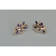 Серебряные серьги Sil с золотыми вставками 151s-8 Фиолет (Sil-1082)