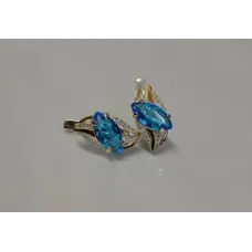Серебряные серьги Sil с золотыми пластинами 114s-4 Аквамарин (Sil-836) Серебряные серьги Sil с золотыми пластинами 114s-4 Аквамарин (Sil-836)