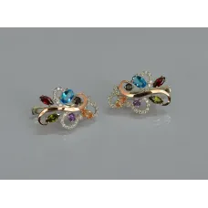 Серебряные серьги Sil с золотыми вставками 151s-15 Разноцветный (Sil-1089)