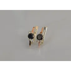 Серебряные серьги Sil с золотыми вставками 134s-2 Черный (Sil-1189)