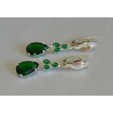 Серьги серебряные Sil с золотыми пластинами и фианитами 099s-7 Зеленый (Sil-1000)