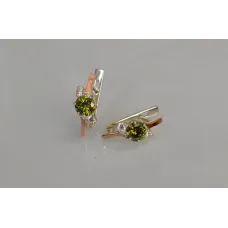 Серебряные серьги Sil с золотыми вставками 134s-3 Олива (Sil-1190)