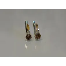 Серебряные серьги Sil с золотыми вставками 124s-10 Коричневый (Sil-783)
