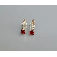 Серебряные серьги Sil с золотыми вставками 136s-3 Красный (Sil-1237)