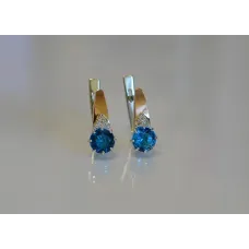 Серебряные серьги Sil с золотыми вставками 124s-2 Аквамарин (Sil-775)