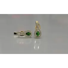 Серебряные серьги Sil с золотыми вставками 125s-6 Зеленый (Sil-790)
