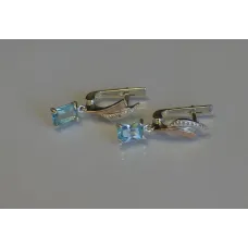 Серьги серебряные Sil с золотыми накладками и фианитами 100s-9 Голубой (Sil-1009)