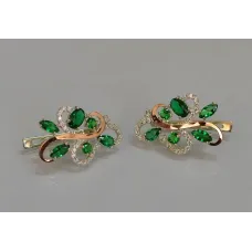 Серебряные серьги Sil с золотыми вставками 151s-5 Зеленый (Sil-1079)