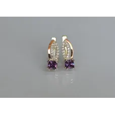 Серебряные серьги Sil с золотыми вставками 136s-10 Фиолет (Sil-1244)