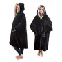 Двостороння толстовка плед халат з капюшоном Huggle Hoodie оверсайз худі зі штучного хутра Чорна