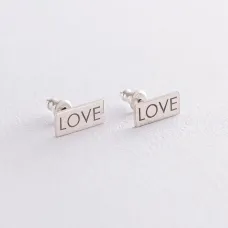 Серебряные серьги - пусеты Love 122868love Оникс