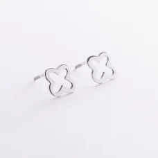 Серьги - пусеты Клевер в белом золоте с06987 Оникс