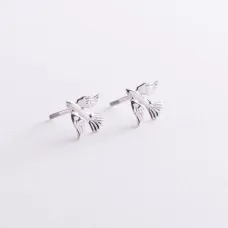 Серьги - пусеты Птички в белом золоте с06986 Оникс