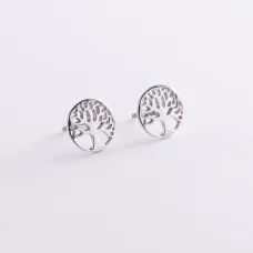 Серьги - пусеты Древо жизни в белом золоте с06985 Оникс