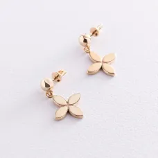 Серьги - пусеты Клевер в желтом золоте с07194 Оникс