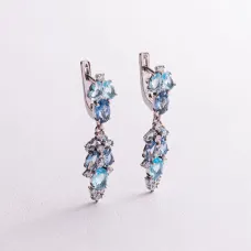 Серебряные серьги с кварцом и фианитами 2950/9р-QLBQS Оникс