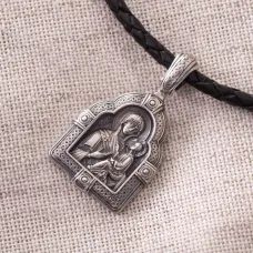 Серебряная ладанка Божья Матерь 13355 Оникс
