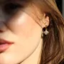 Золотые серьги Клевер с фианитом с04926 Оникс