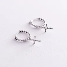 Серьги Крестики в белом золоте с05939 Оникс
