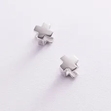 Серьги Крестики в белом золоте с06971 Оникс