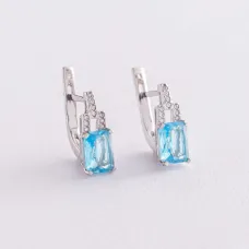 Серебряные серьги (фианиты, кварц) 2094/1р-QSWB Оникс