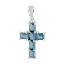 Срібний хрестик SilverBreeze з топазом Лондон Блю 0.45ct (2092551)