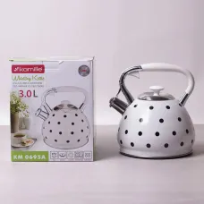 Чайник 3 л Kamille із нержавіючої сталі зі свистком та ручкою з покриттям soft-touch білий КМ-0695AN Чайник 3 л Kamille із нержавіючої сталі зі свистком та ручкою з покриттям soft-touch білий КМ-0695AN