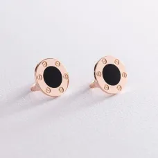 Серьги Love в красном золоте (эмаль) с06761 Оникс