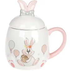 Чашка ceramic с крышкой Bona Веселый кролик с золотым яйцом 450 мл DP39631 Чашка ceramic с крышкой Bona Веселый кролик с золотым яйцом 450 мл DP39631