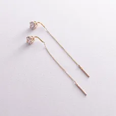 Золотые серьги - протяжки с фианитами с07656 Оникс 2.15 г Белый