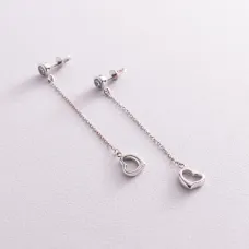 Золотые серьги Сердечки на цепочке (фианиты) с07705 Оникс 3.80 г Белый